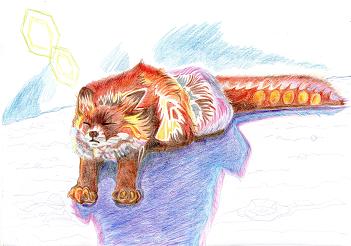 五枚の金貨を持つきつね